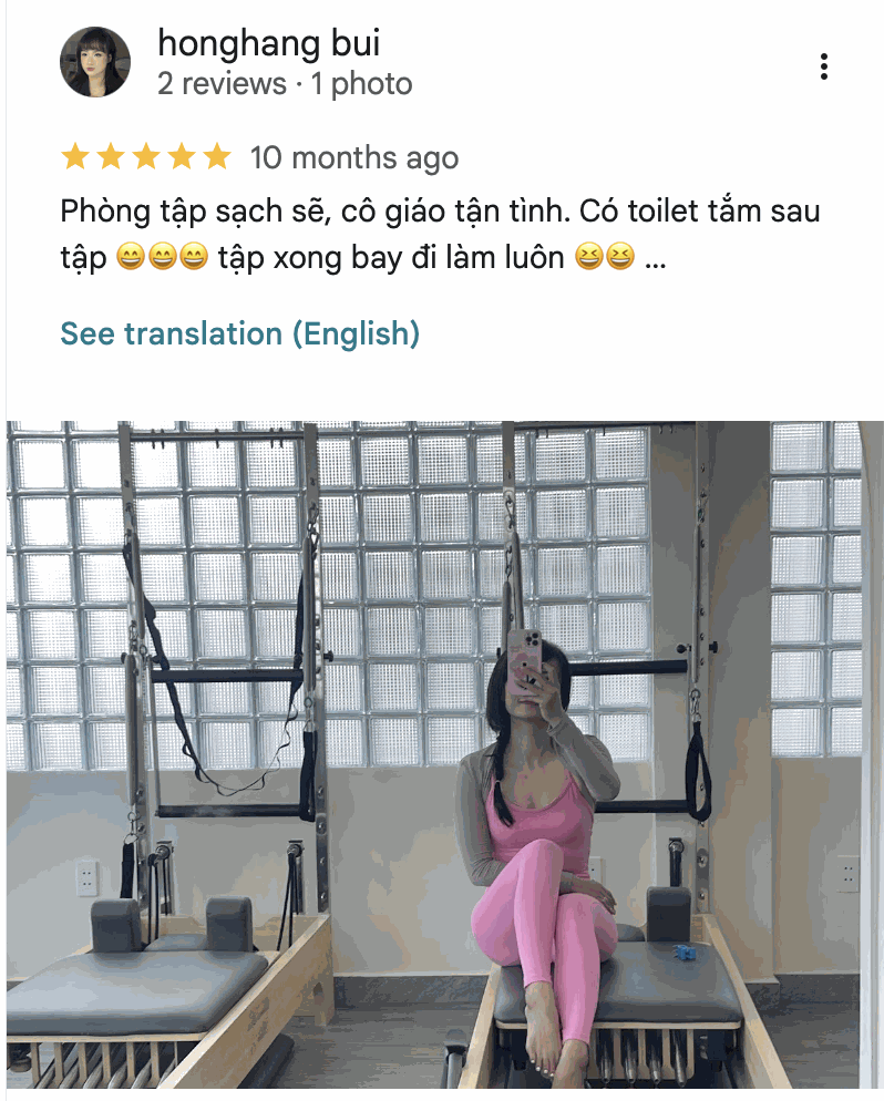 Google review screenshot for Ori Pilates mentioning five-star Pilates coaching